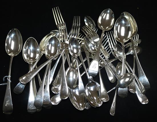 A part canteen of late Victorian silver Old English pattern flatware, 55 oz.